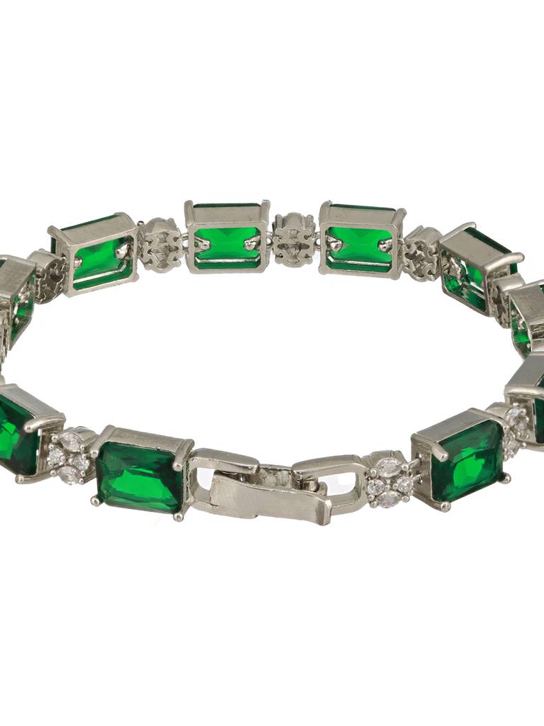 Silver Toned Emarald Green Cz Studded Minimal Link Tennis Bracelet : SJBR2388