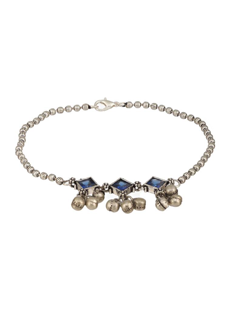 Set Of 2 Oxidised Silver Plated Blue Stone Payal Anklet : SJPL2389