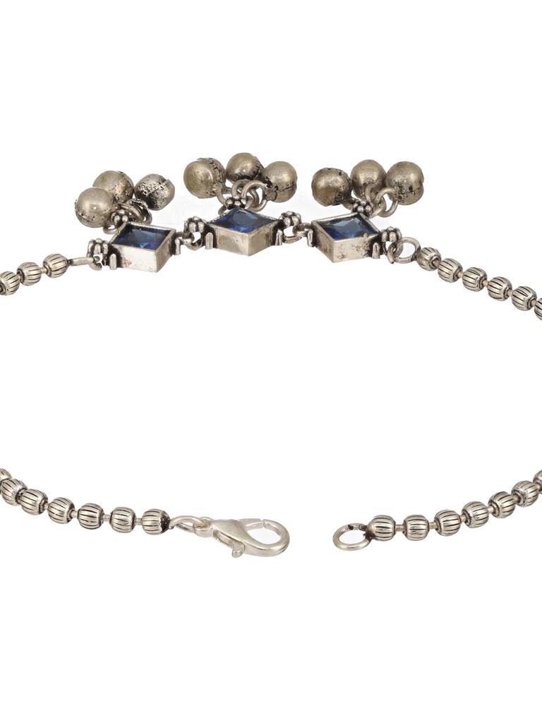 Set Of 2 Oxidised Silver Plated Blue Stone Payal Anklet : SJPL2389