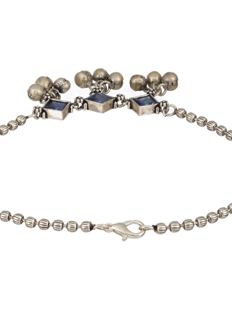 Set Of 2 Oxidised Silver Plated Blue Stone Payal Anklet : SJPL2389