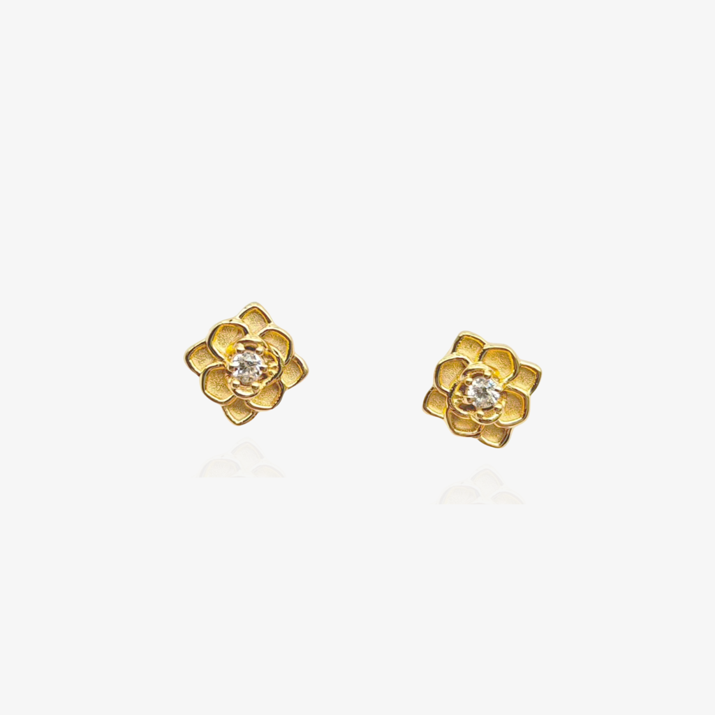 Rose Stud Earrings : ER-RS19-YG-CZ