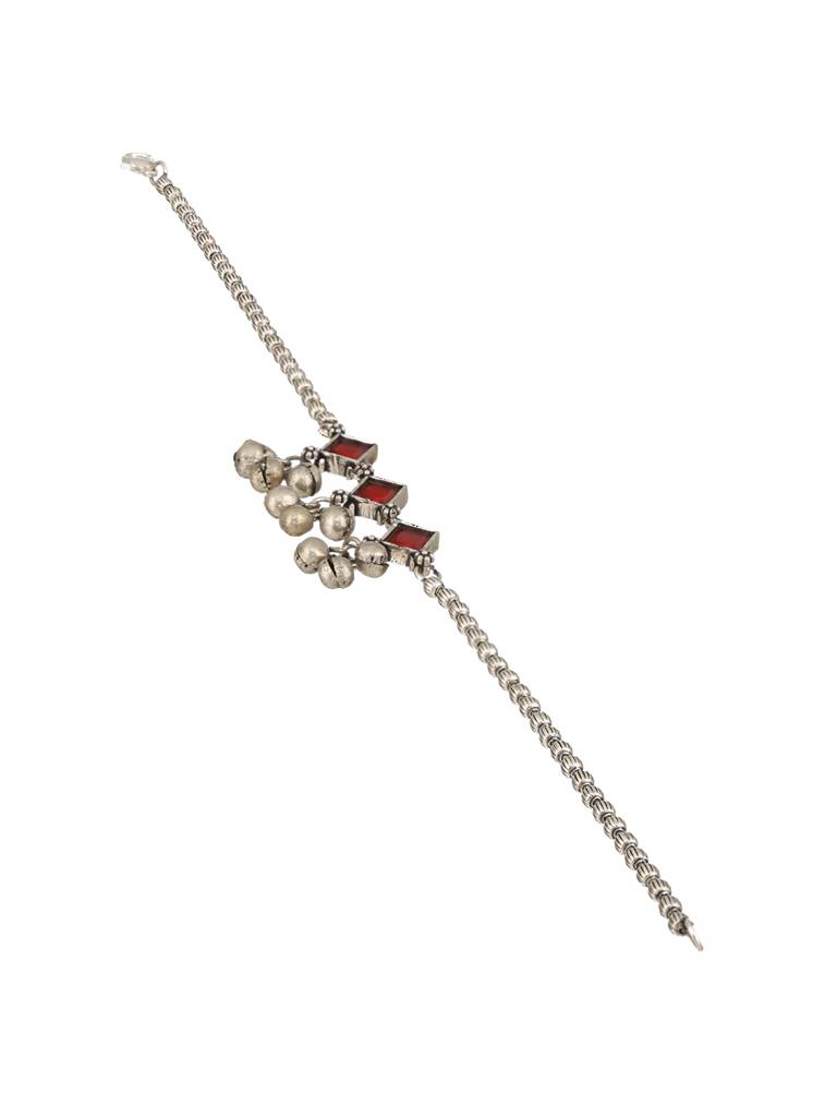 Set Of 2 Oxidised Silver Plated Red Stone Payal Anklet : SJPL2390