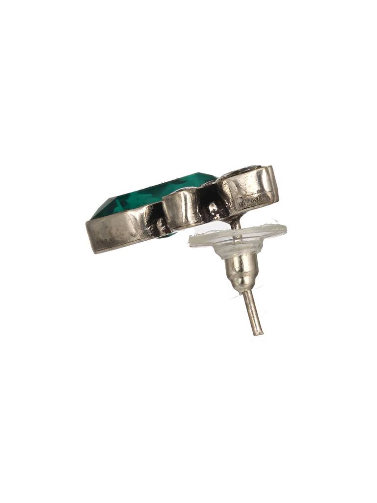 Silver Toned Green Turquoise Minimal Officewear Studds Earrings : SJER2392