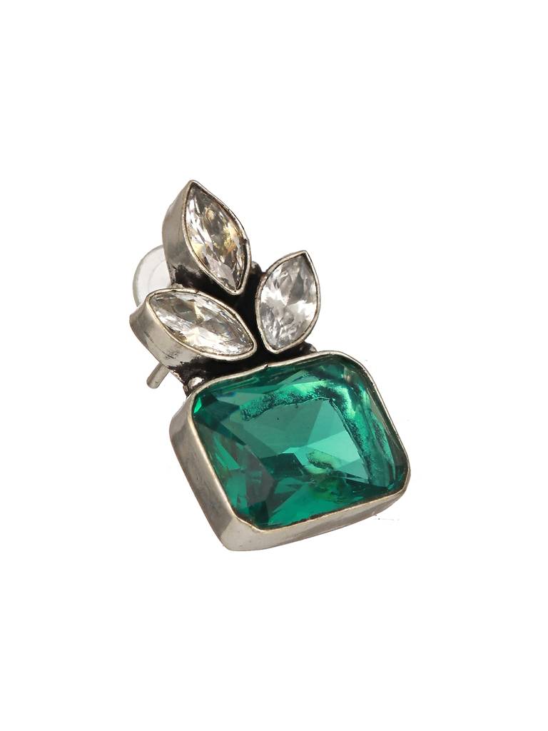 Silver Toned Green Turquoise Minimal Officewear Studds Earrings : SJER2392