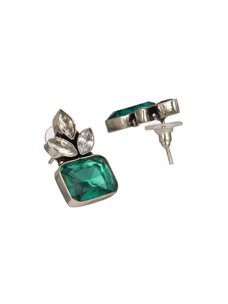 Silver Toned Green Turquoise Minimal Officewear Studds Earrings : SJER2392