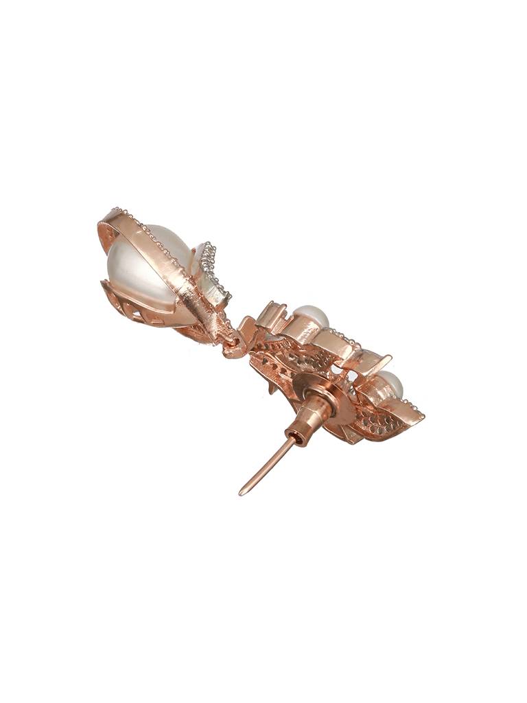 Rose Gold Plated Pearl Beaded Designer Luxe Earrings : SJER2405
