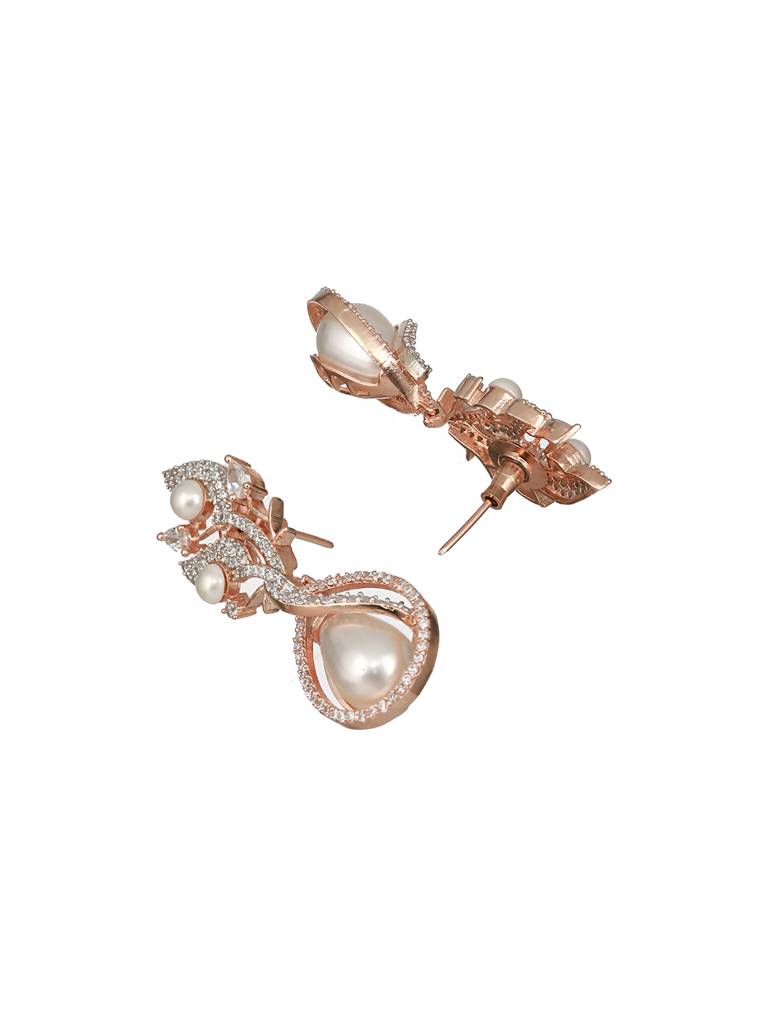 Rose Gold Plated Pearl Beaded Designer Luxe Earrings : SJER2405