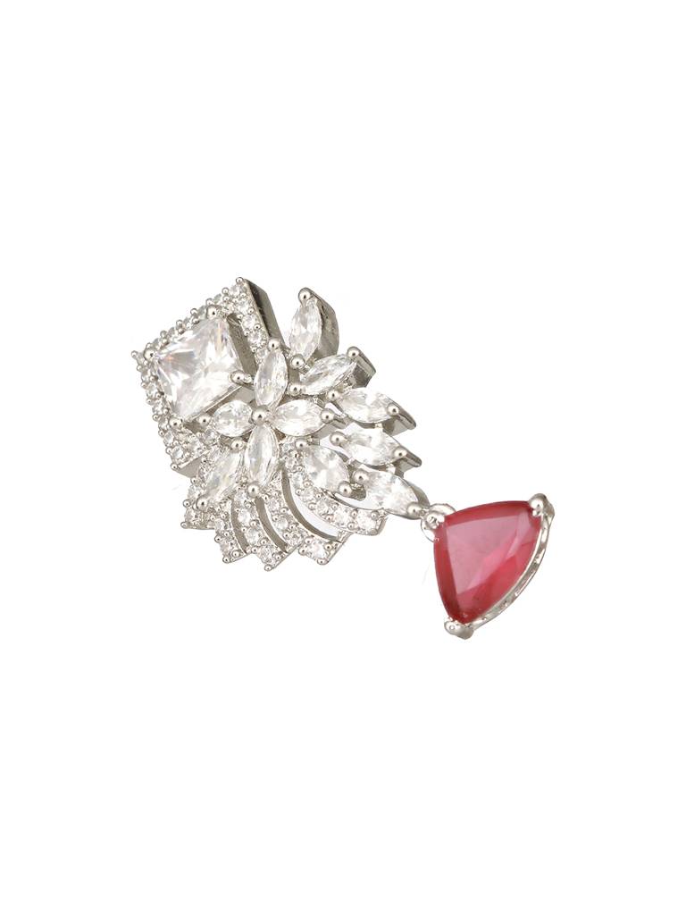 Silver Toned Red Ad Studded  Minimal Quirky Drop Earring : SJER2408
