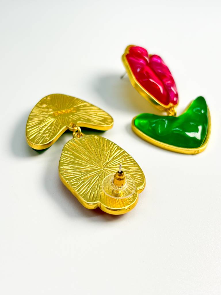 Haute Couture Pink And Green Earrings : E0053