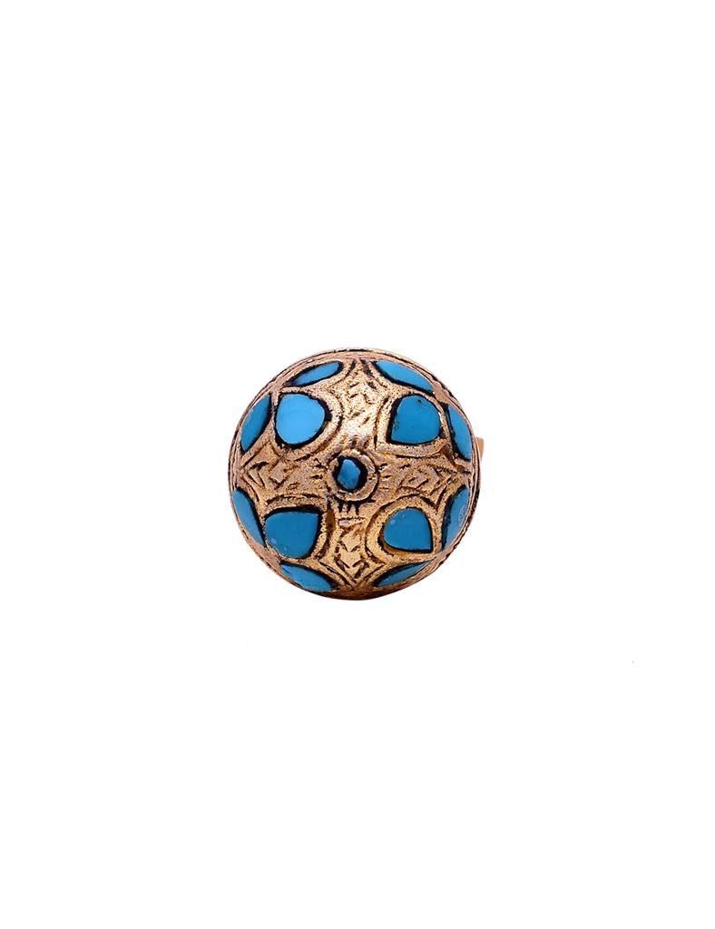 925 Sterling Silver Adjustable Ring With 24K Gold Plated And Turquoise Stone : 2415