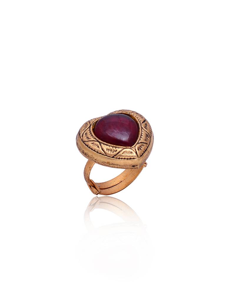 925 Sterling Silver Adjustable Ring With 24K Gold Plated And Ruby Hydro : 2416
