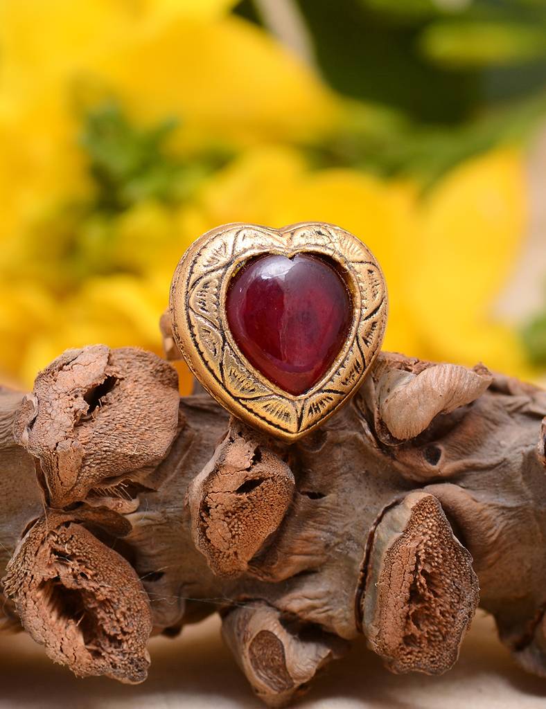925 Sterling Silver Adjustable Ring With 24K Gold Plated And Ruby Hydro : 2416