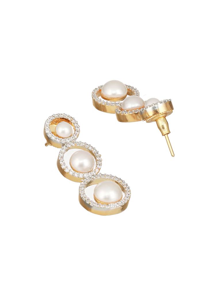 Gold Toned Pearl Beaded Designer Minimal Necklace Jewellery Set : SJNK2418