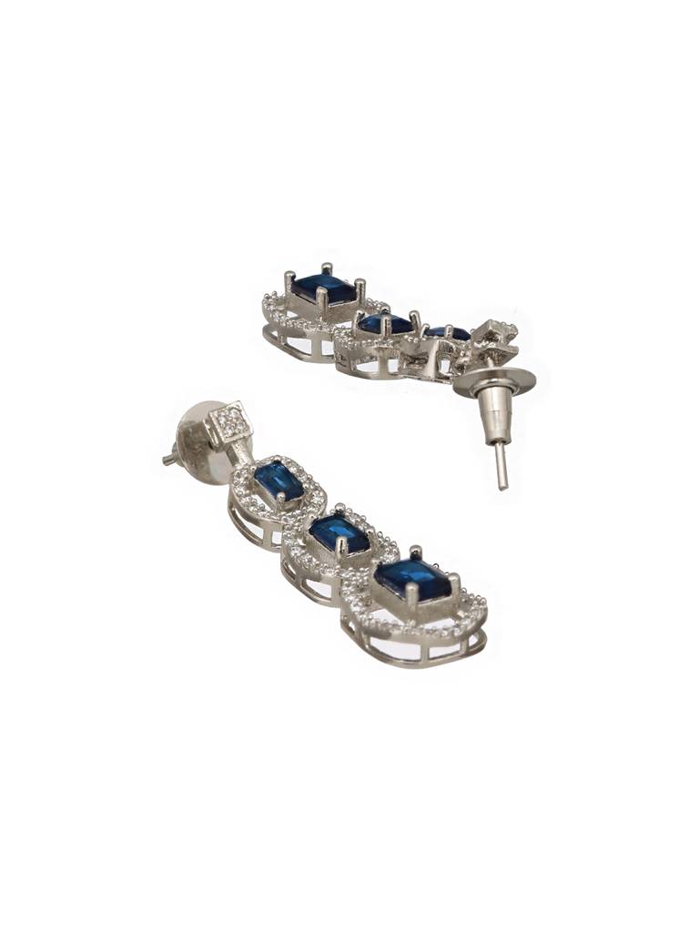 Silver Plated Blue Zircon Studded Double Lined Bridal Designer Jewellery Set : SJNK2419