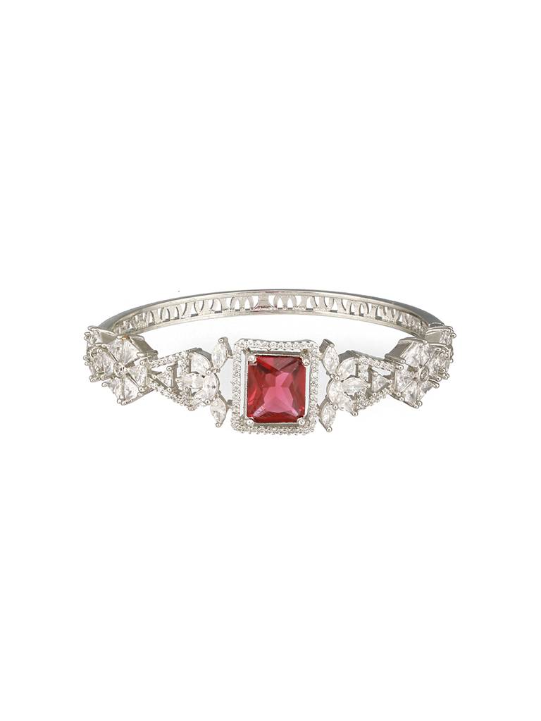 Silver Toned Red Zircon Studded Designer Kada Bracelet : SJBR2420