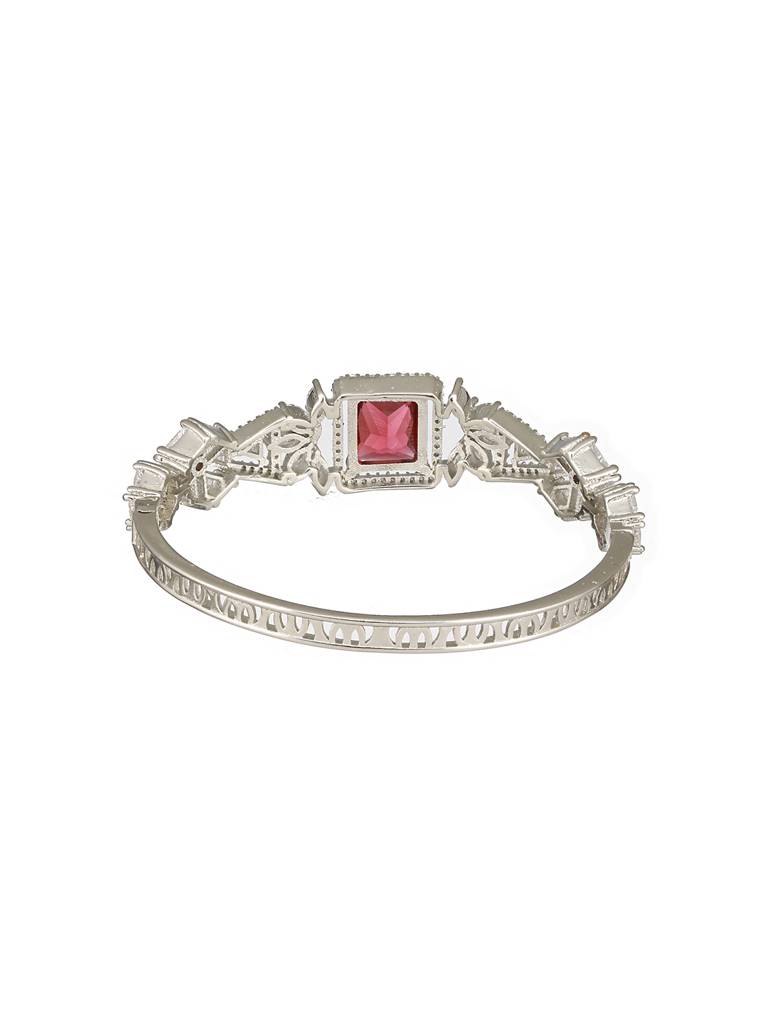 Silver Toned Red Zircon Studded Designer Kada Bracelet : SJBR2420
