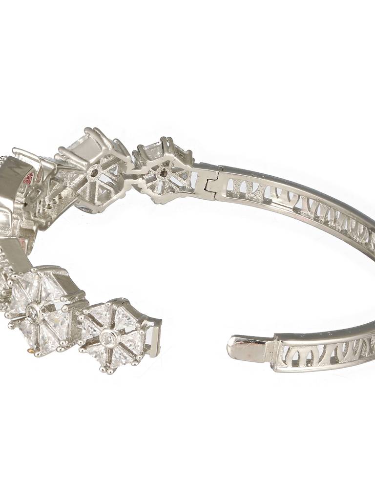 Silver Toned Red Zircon Studded Designer Kada Bracelet : SJBR2420