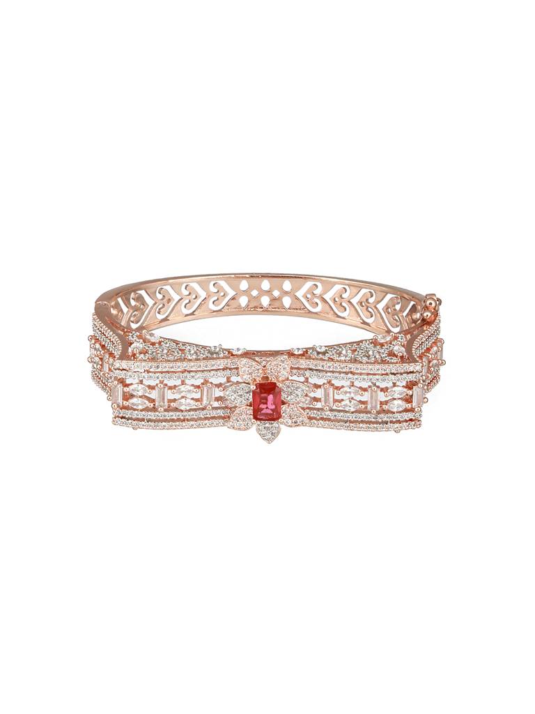 Rose Gold Toned Red Ad Studded Designer Kada Bracelet : SJBR2421