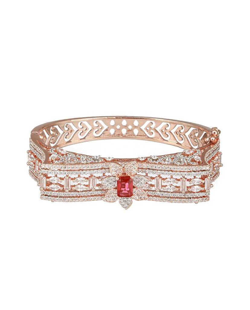 Rose Gold Toned Red Ad Studded Designer Kada Bracelet : SJBR2421
