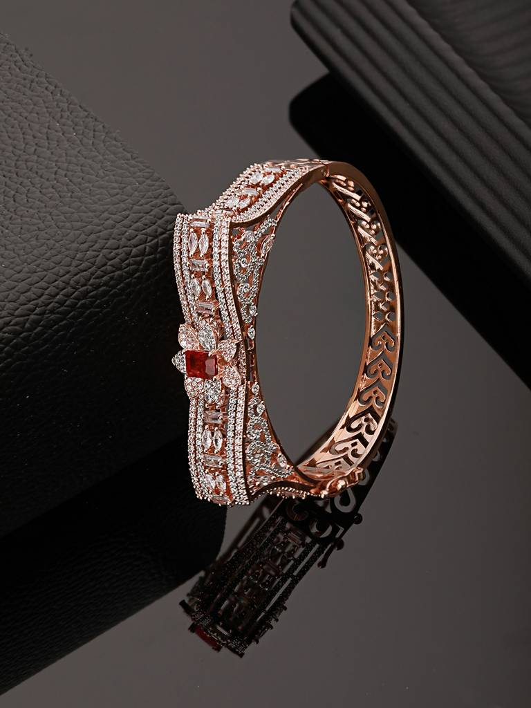 Rose Gold Toned Red Ad Studded Designer Kada Bracelet : SJBR2421