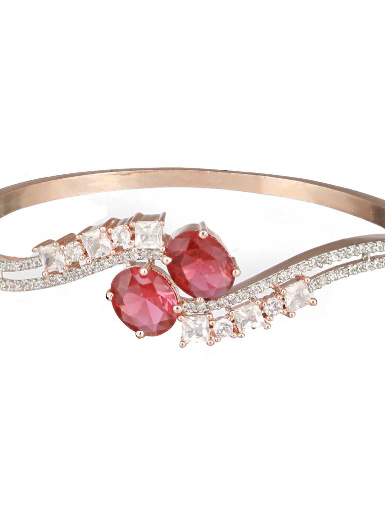 Rose Gold Plated Red Ad Studded Minimal Designer Bangle Bracelet : SJBR2422