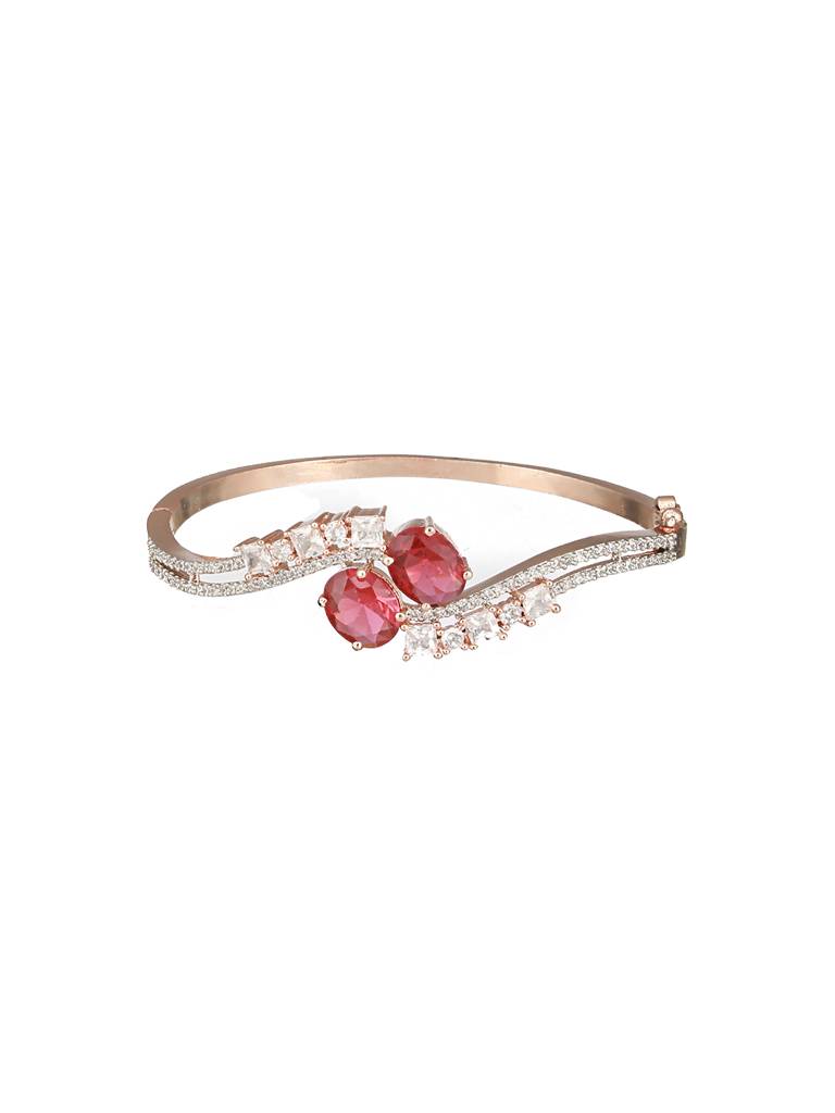 Rose Gold Plated Red Ad Studded Minimal Designer Bangle Bracelet : SJBR2422