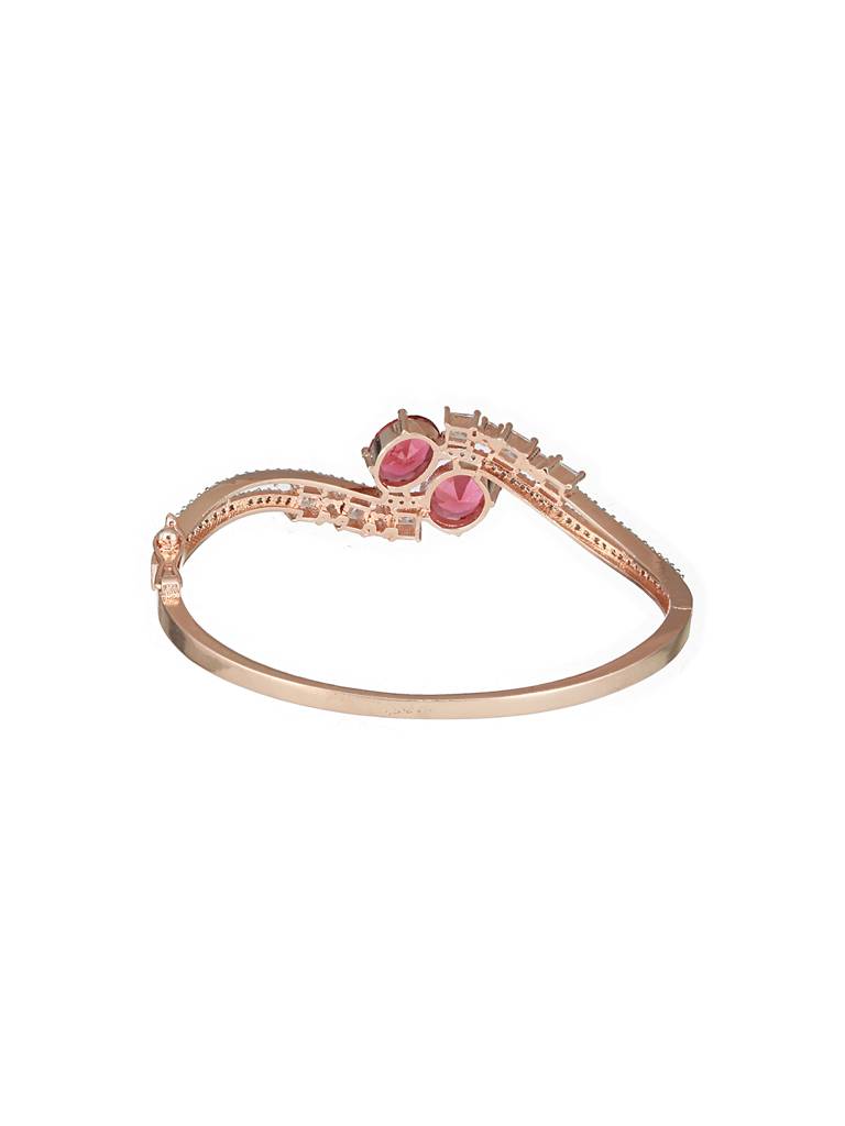 Rose Gold Plated Red Ad Studded Minimal Designer Bangle Bracelet : SJBR2422