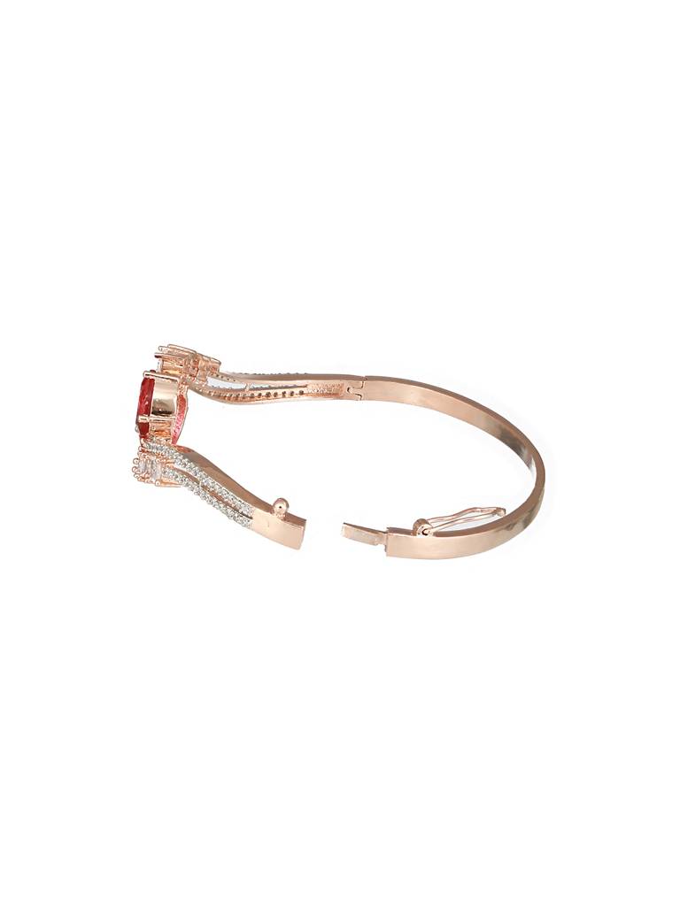 Rose Gold Plated Red Ad Studded Minimal Designer Bangle Bracelet : SJBR2422