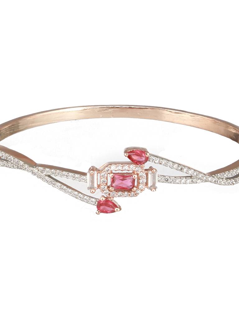 Rose Gold Plated Red Ad Studded Minimal Bangle Bracelet : SJBR2423