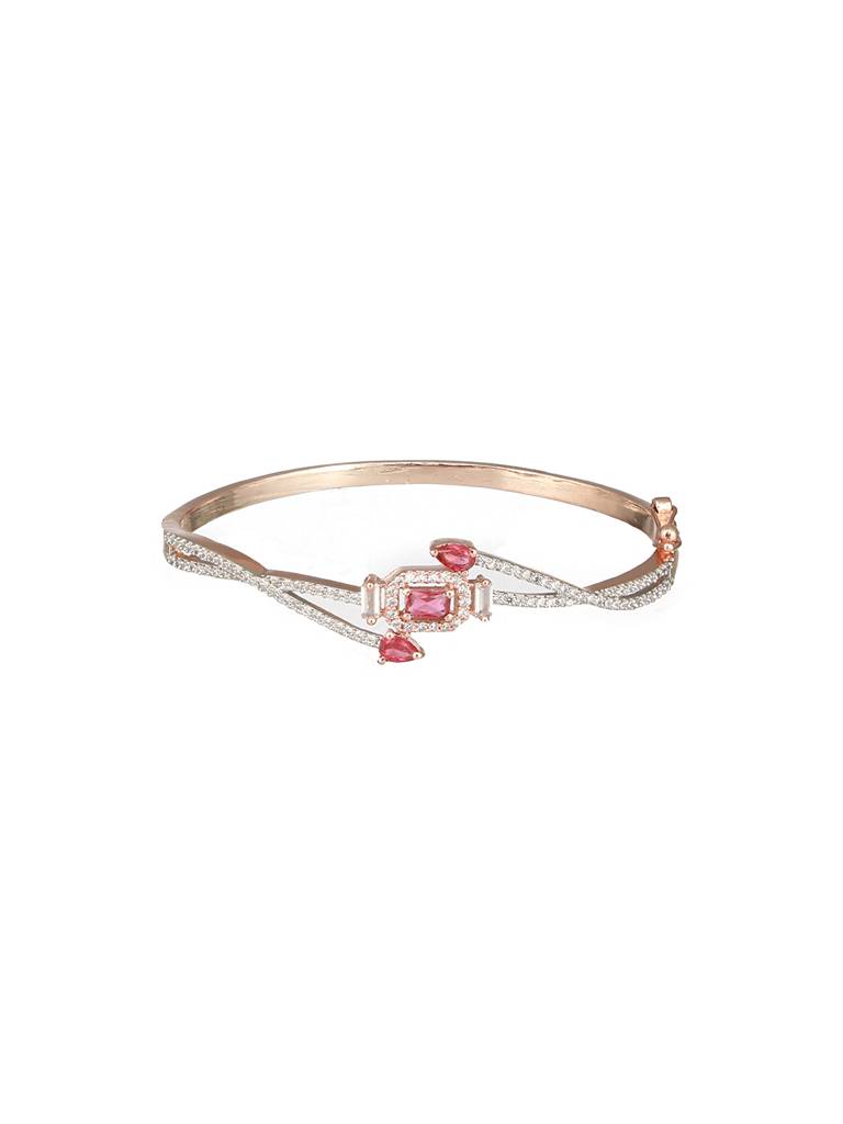 Rose Gold Plated Red Ad Studded Minimal Bangle Bracelet : SJBR2423