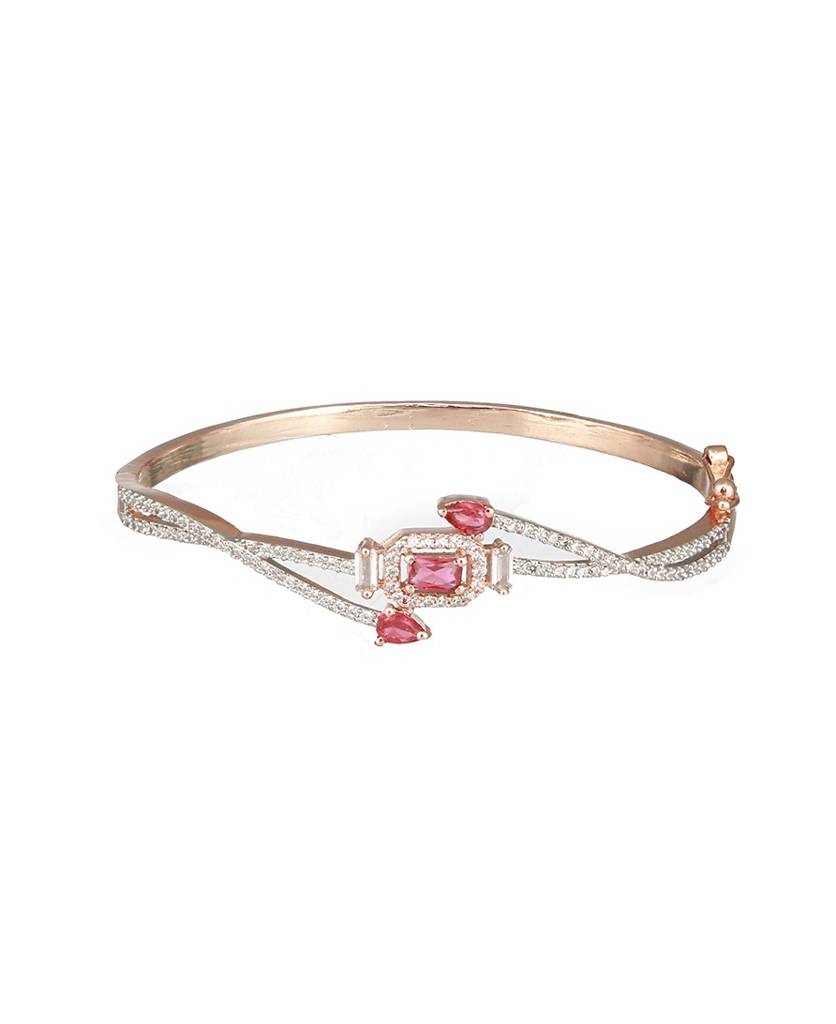 Rose Gold Plated Red Ad Studded Minimal Bangle Bracelet : SJBR2423