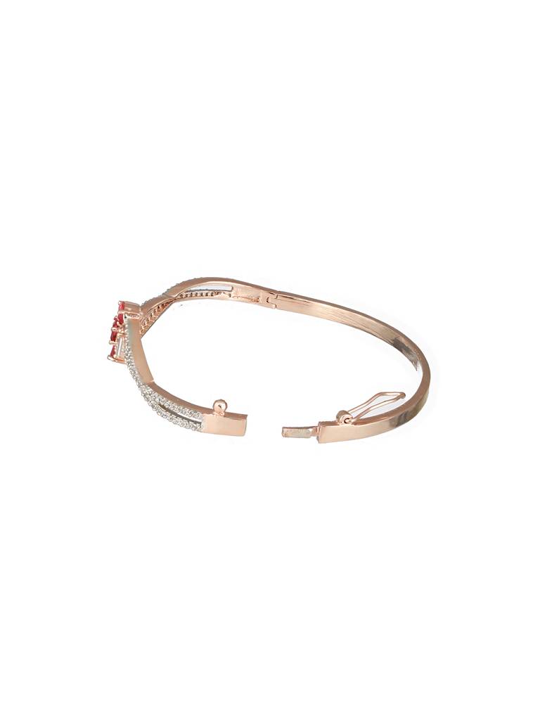 Rose Gold Plated Red Ad Studded Minimal Bangle Bracelet : SJBR2423