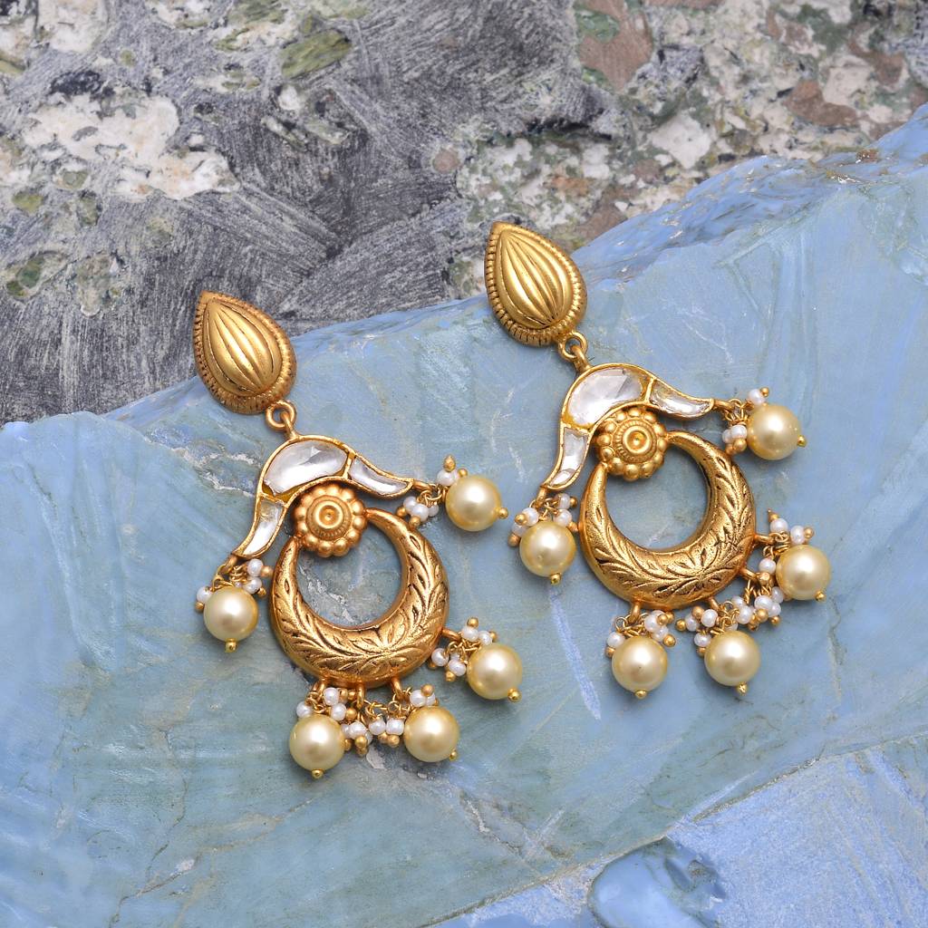 925 Sterling Dangaling Earring With 24K Gold Plated And Cystal Polki : 2424