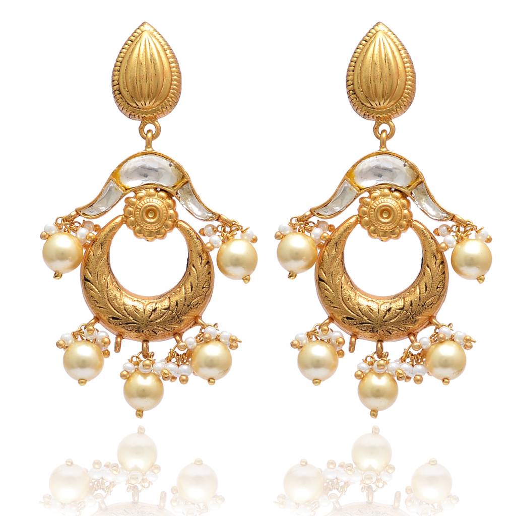 925 Sterling Dangaling Earring With 24K Gold Plated And Cystal Polki : 2424