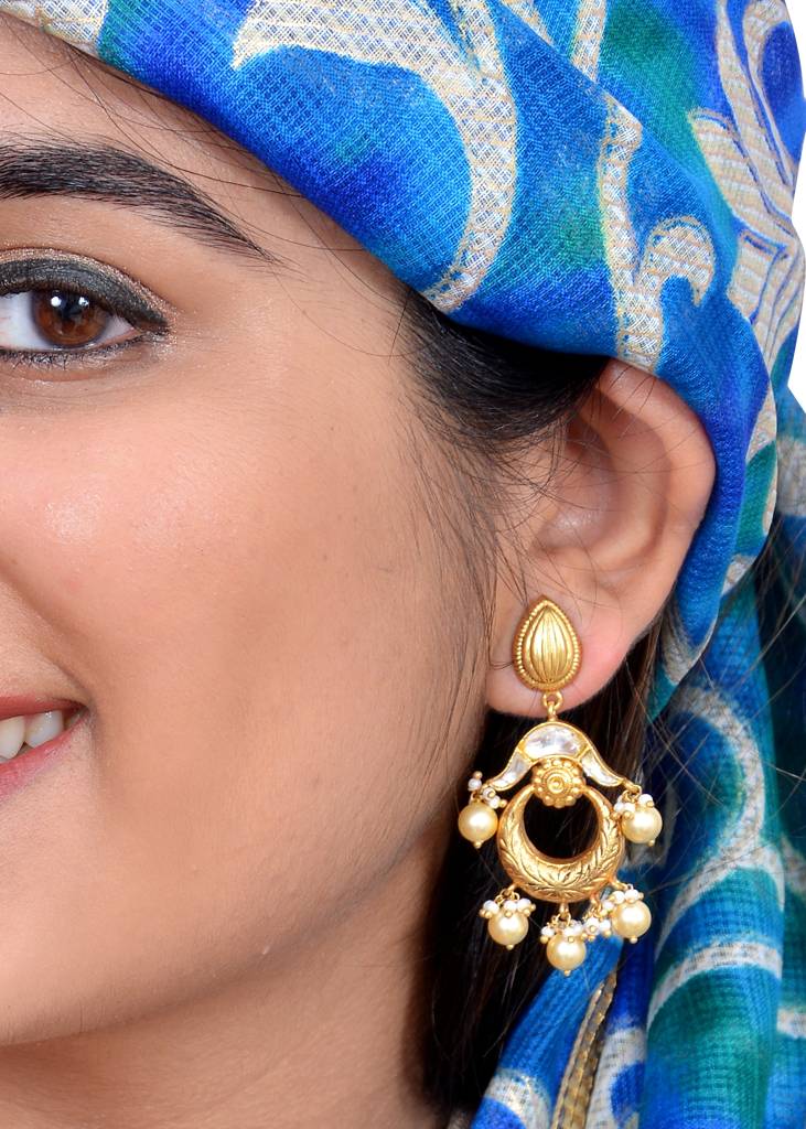 925 Sterling Dangaling Earring With 24K Gold Plated And Cystal Polki : 2424
