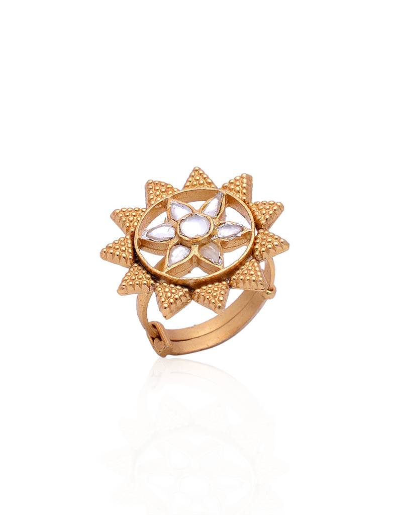 22K Gold Plated 925 Sterling Silver Moissanite Polki Adjustable Ring : 2425