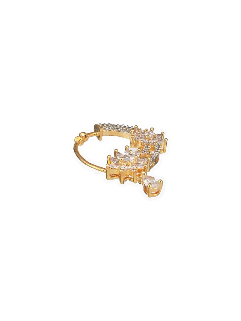 Gold Plated Ad Studded Floral Pressing Nose Ring Nath : SJNT2425
