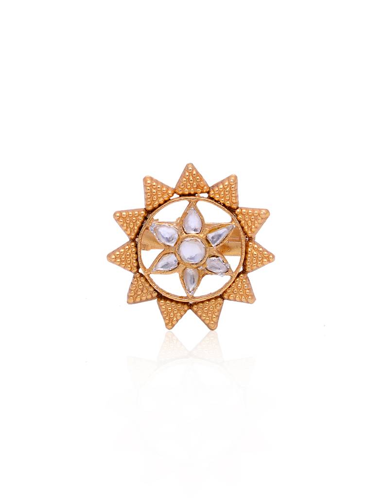 22K Gold Plated 925 Sterling Silver Moissanite Polki Adjustable Ring : 2425
