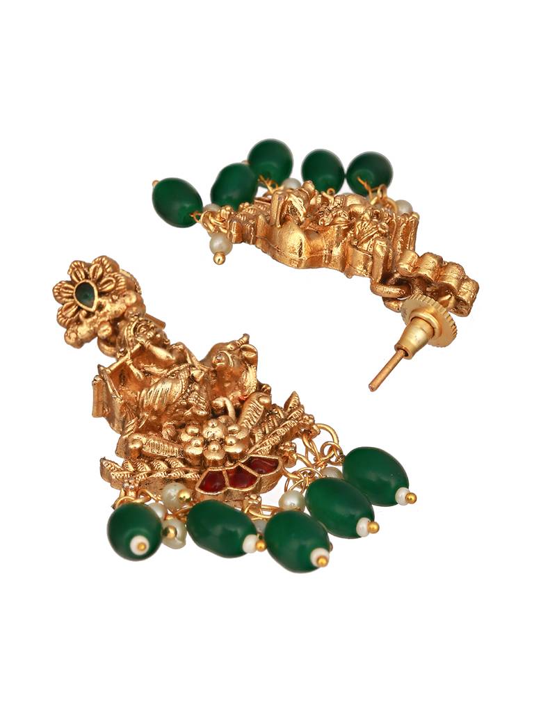 Gold Plated Jadau Divine Radha Krishna Temple Necklace Jewellery Set : SJNK2426