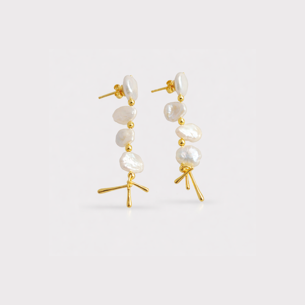 Baroque Pearl Sculptural Drop Earrings : ER-BPD28-YG-WHT