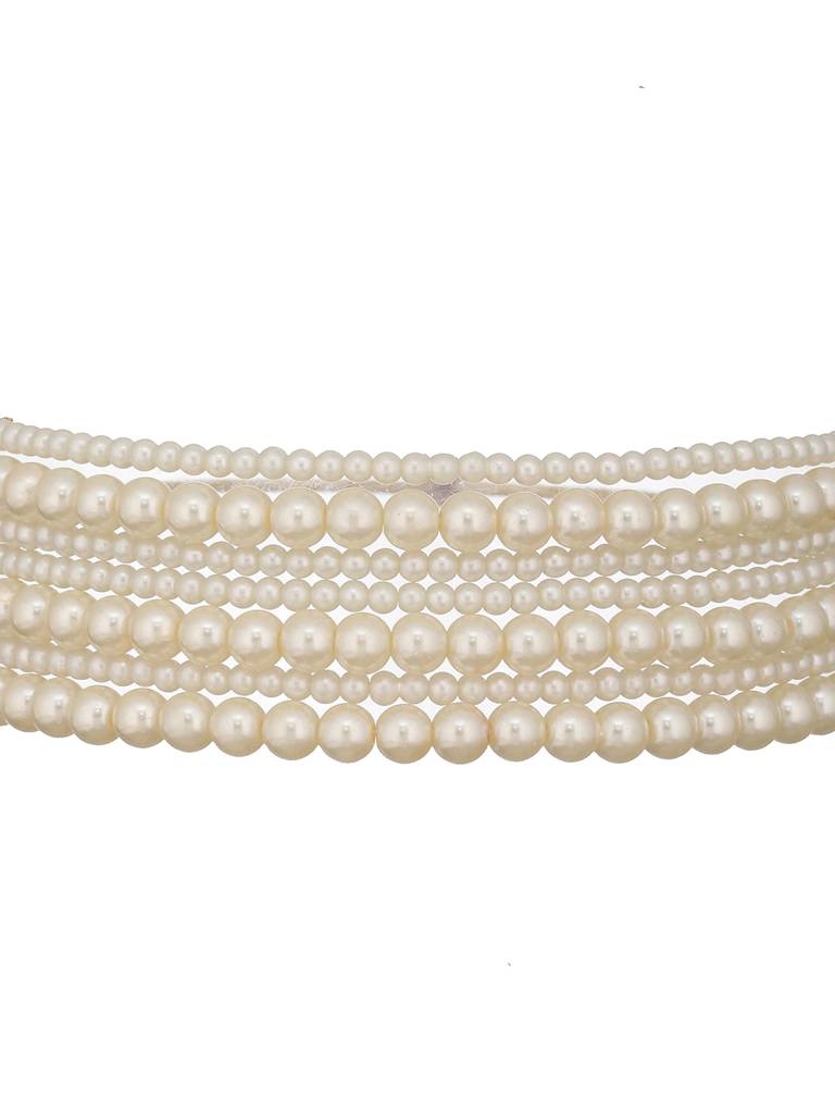 Pearl Beaded 7 Layered Minimal Luxe Choker With Ad Earrings Jewellery Set : SJNK2431