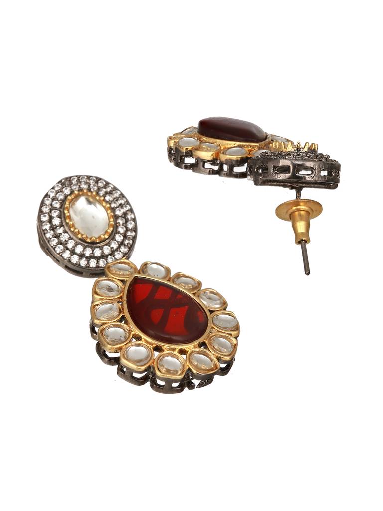 Victorian Polish Maroon & Turquoise Kundan Studded Floral Necklace Jewellery Set : SJNK2432
