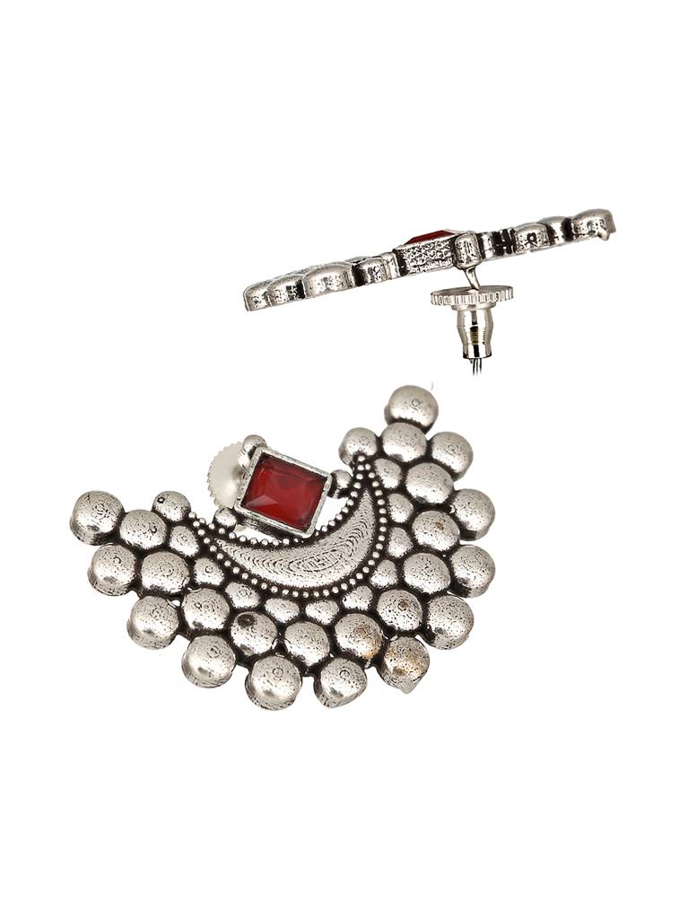 Oxidised Silver Plated Maroon Stone Locket Jewellery Set : SJLK2435