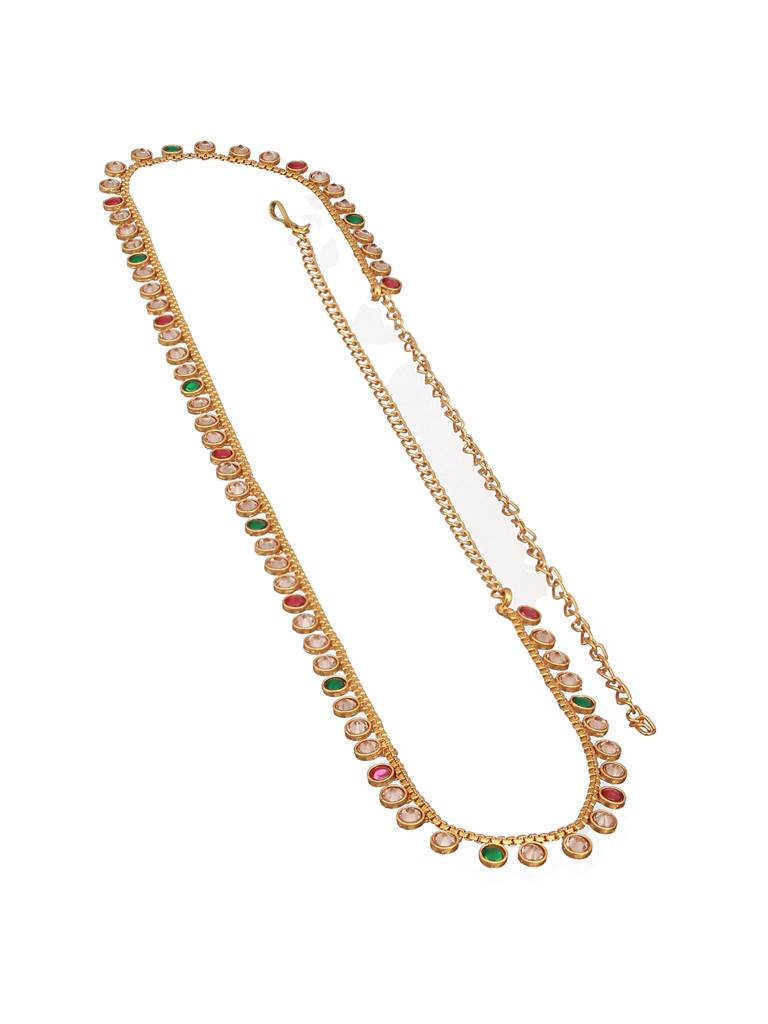 Gold Polish Nav Ratan Zircon Studded Trendy Hip Chain Kamarbandh : SJKB2438
