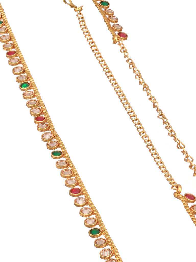 Gold Polish Nav Ratan Zircon Studded Trendy Hip Chain Kamarbandh : SJKB2438