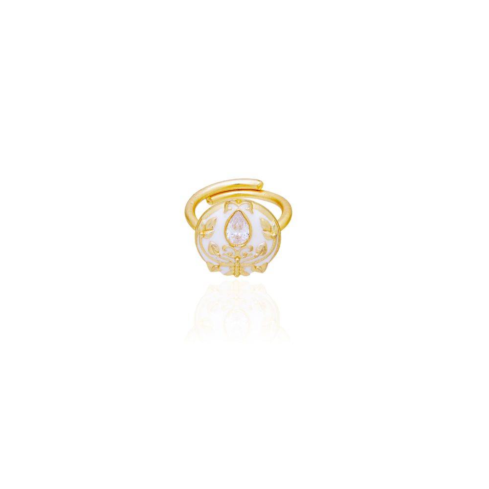 White Enamel Adjustable Ring