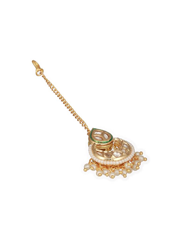 Gold Plated Panchi Kundan & Pearl Beaded Delicate Mangtika : SJMT2442