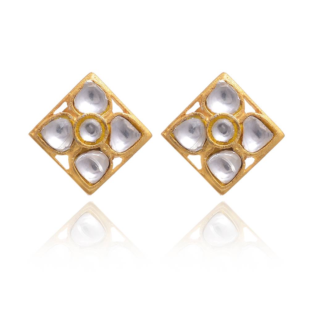 925 Sterling Studs With 24K Gold Plated And Cystal Polki : 2449