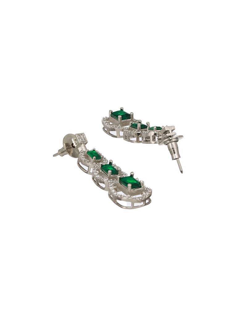 Silver Plated Green Zircon Studded Double 2 Lined Bridal Luxe Jewellery Set : SJNK2453