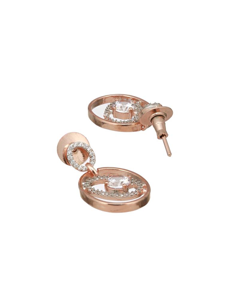 Rose Gold Plated Zircon Studded Solitaire Minimal Pendant Necklace Jewellery Set : SJLK2454